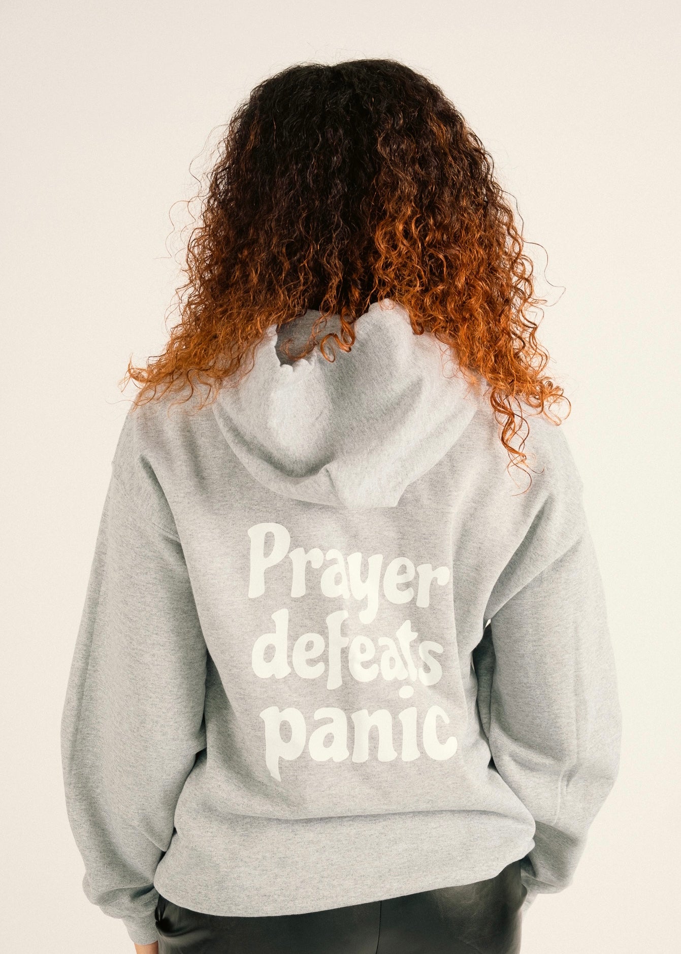 PRAYER DEFEATS PANIC HOODIE GREY WHITE Holy Religion