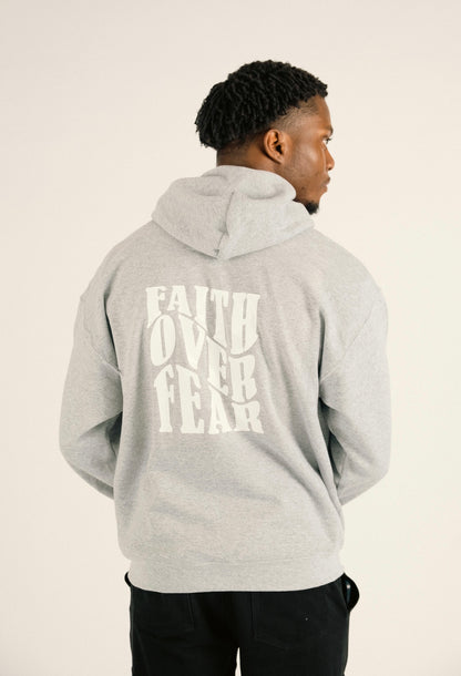 FAITH OVER FEAR HOODIE | GREY / WHITE