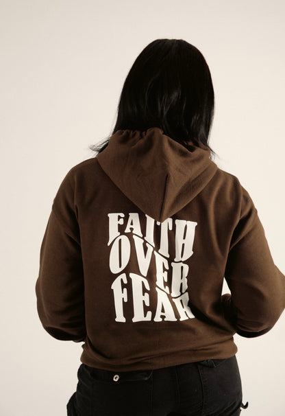 FAITH OVER FEAR HOODIE | CHOCOLATE / WHITE