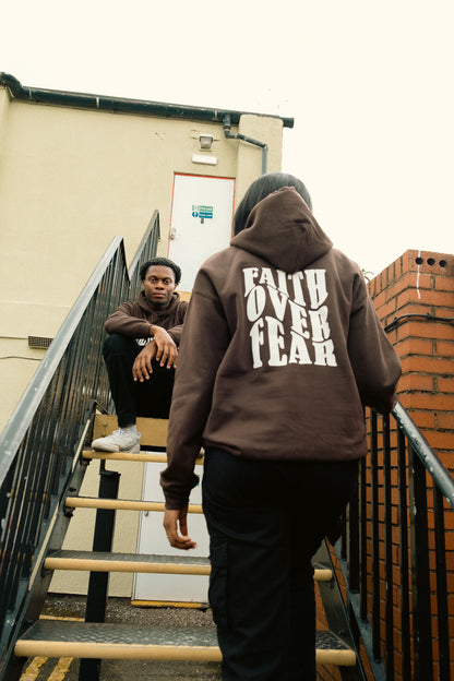 FAITH OVER FEAR HOODIE | CHOCOLATE / WHITE