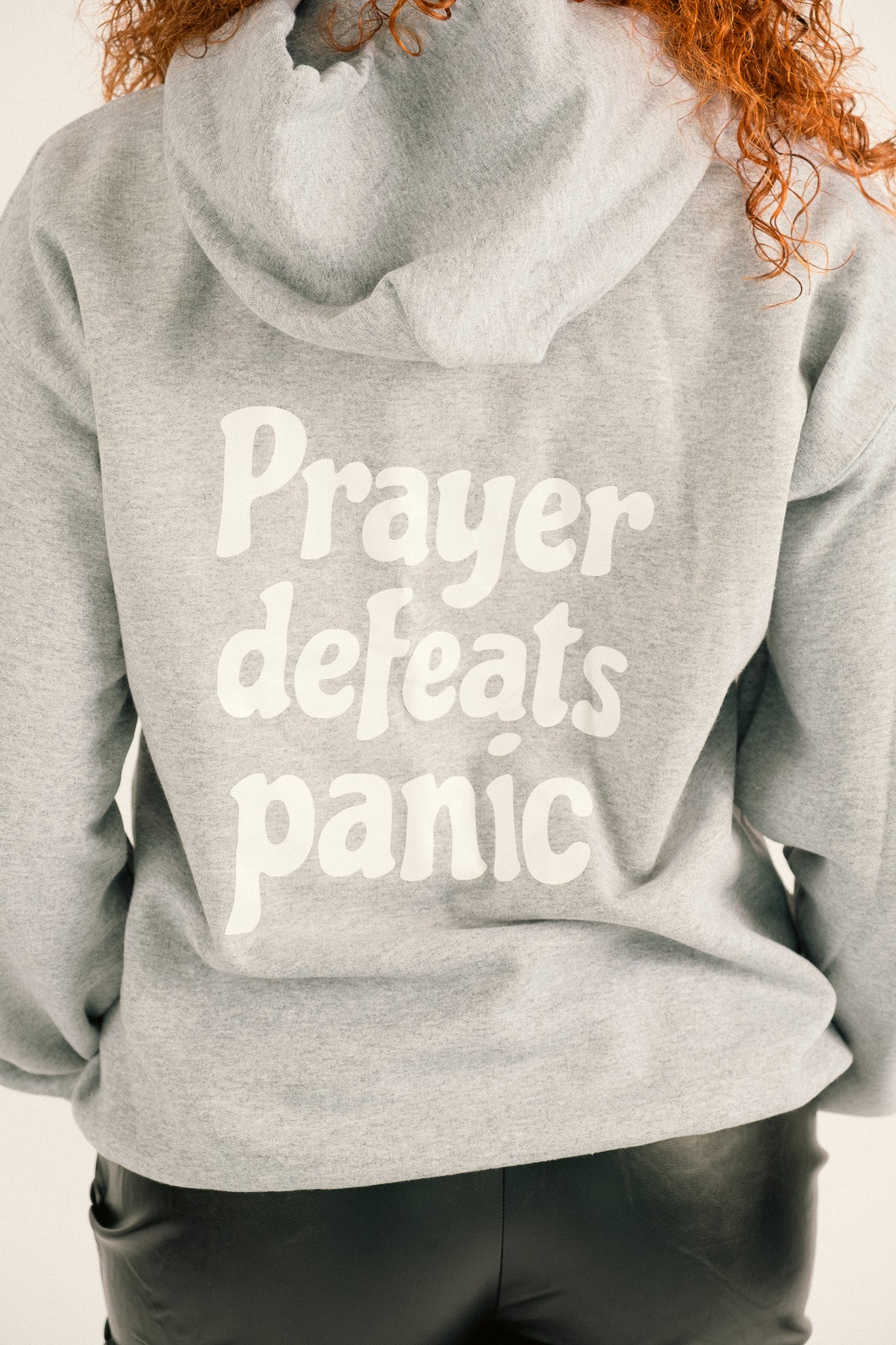 PRAYER DEFEATS PANIC HOODIE | GREY / WHITE