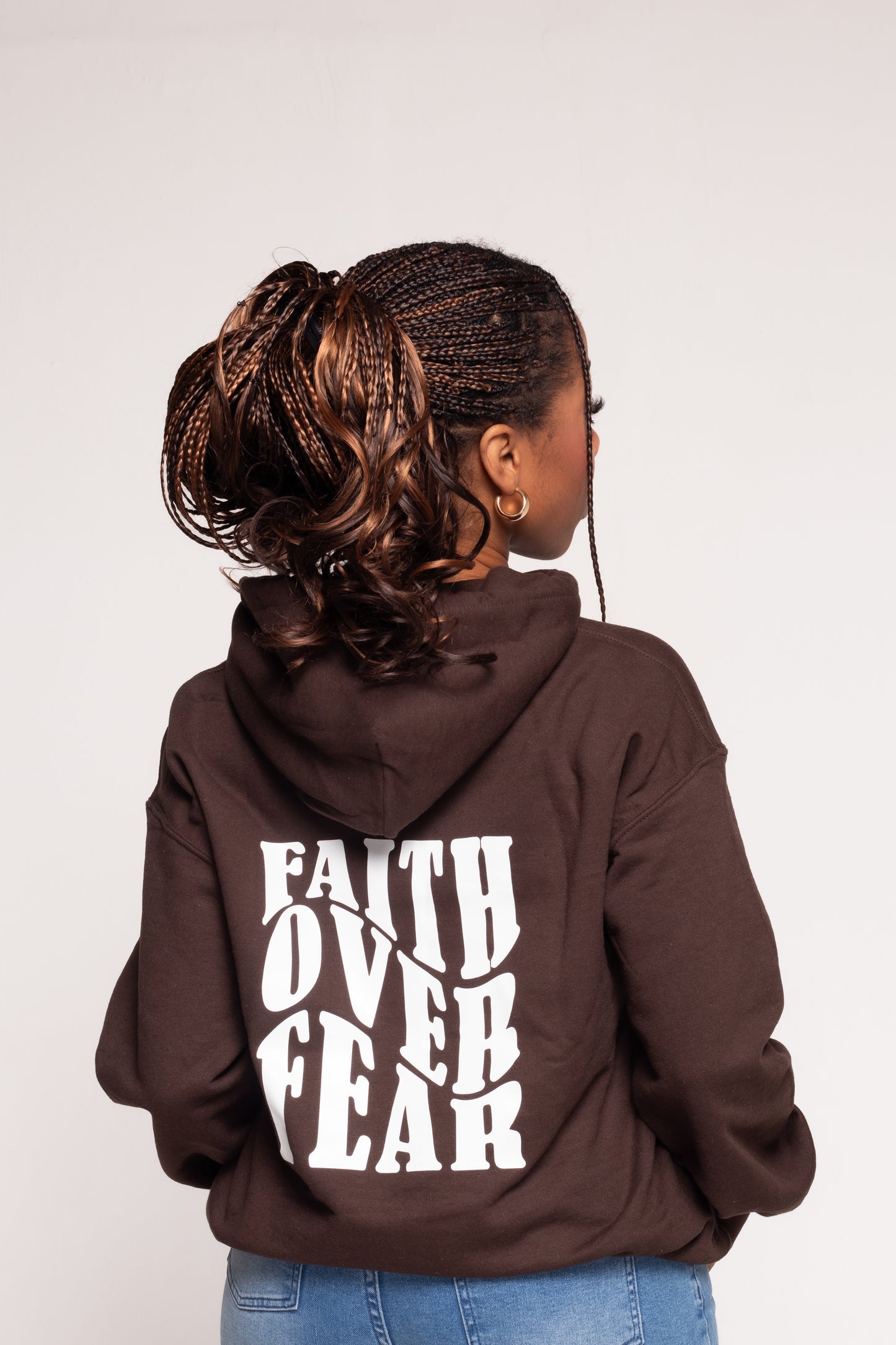 FAITH OVER FEAR HOODIE | CHOCOLATE / WHITE