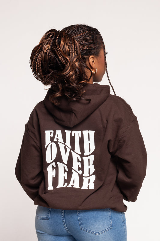 FAITH OVER FEAR HOODIE | CHOCOLATE / WHITE