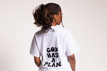 GOD HAS A PLAN TEE | WHITE / BLACK