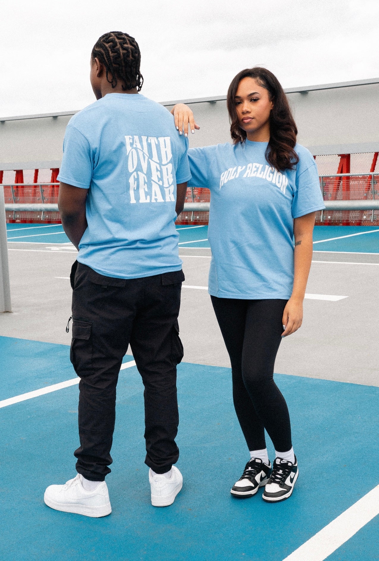 FAITH OVER FEAR TEE | SKY BLUE / WHITE