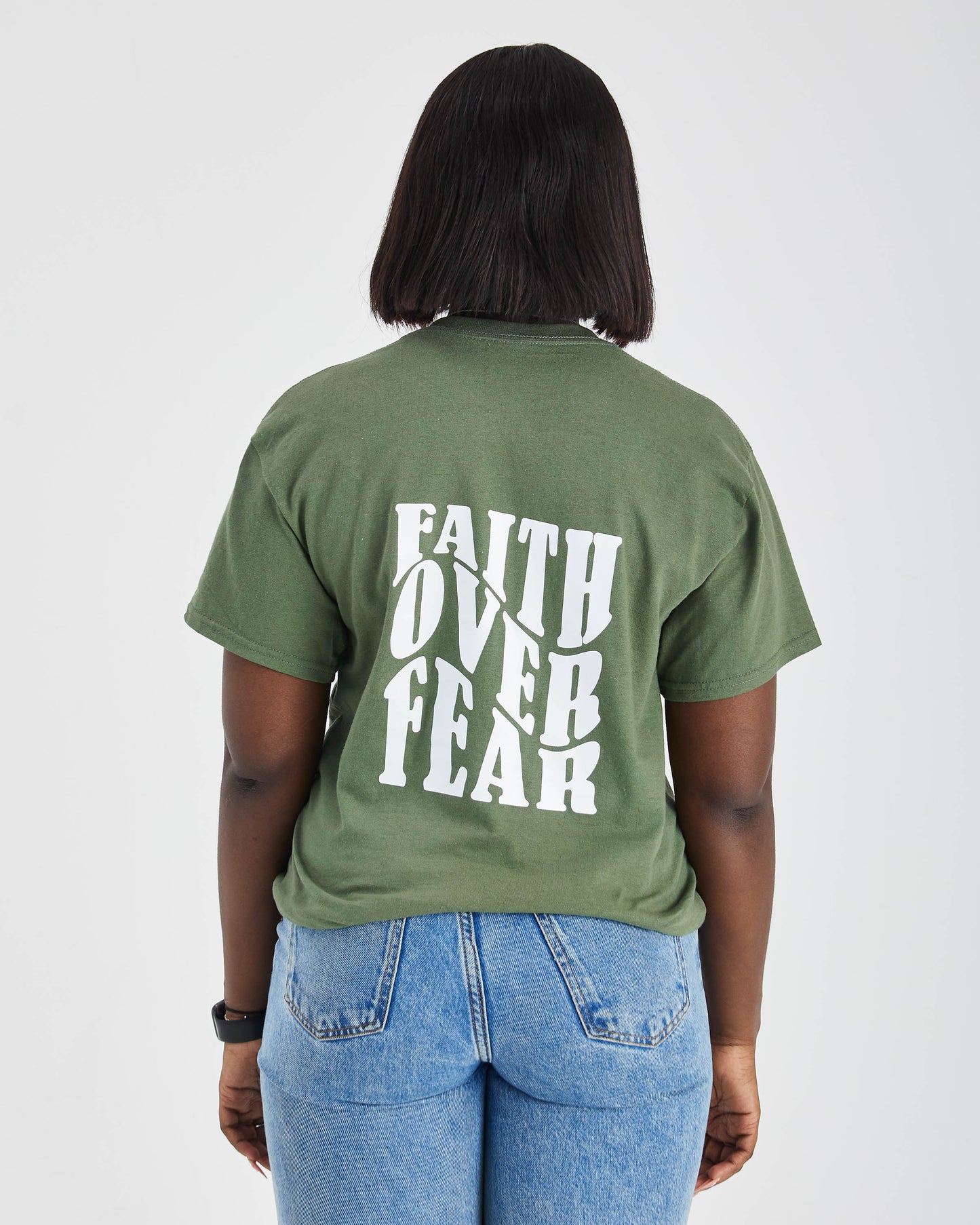 FAITH OVER FEAR TEE | MILITARY GREEN / WHITE