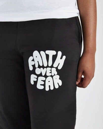 FAITH OVER FEAR PUFF PRINT JOGGERS | BLACK / WHITE