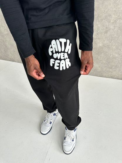 FAITH OVER FEAR PUFF PRINT JOGGERS | BLACK / WHITE