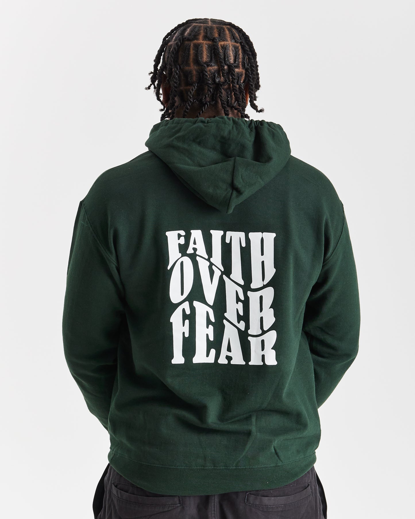 FAITH OVER FEAR HOODIE | FOREST GREEN / WHITE