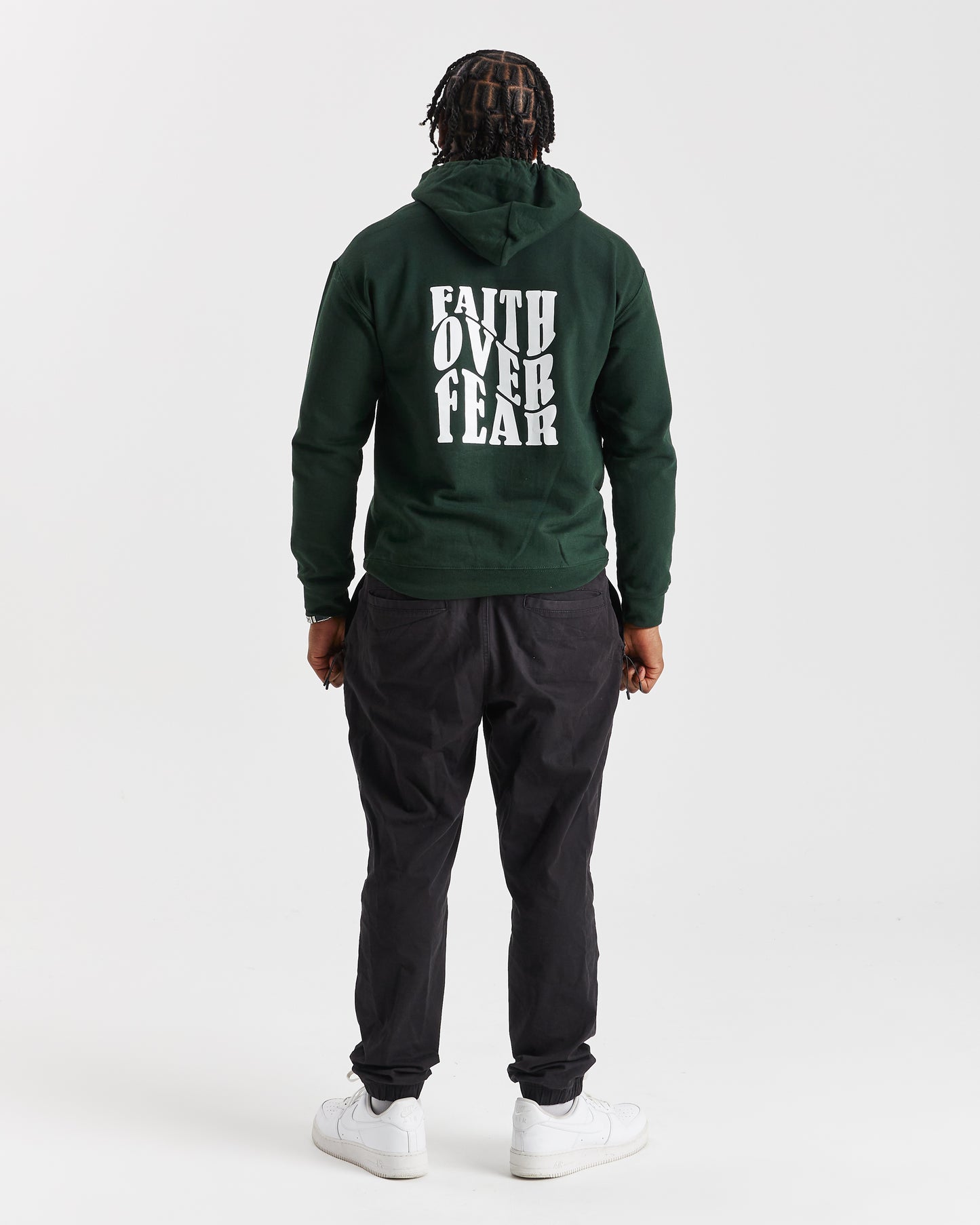 FAITH OVER FEAR HOODIE | FOREST GREEN / WHITE