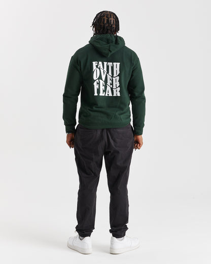 FAITH OVER FEAR HOODIE | FOREST GREEN / WHITE