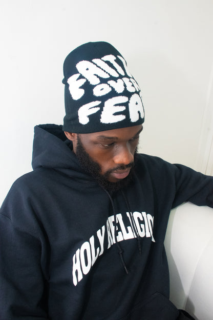 FAITH OVER FEAR PREMIUM BEANIE | BLACK/WHITE